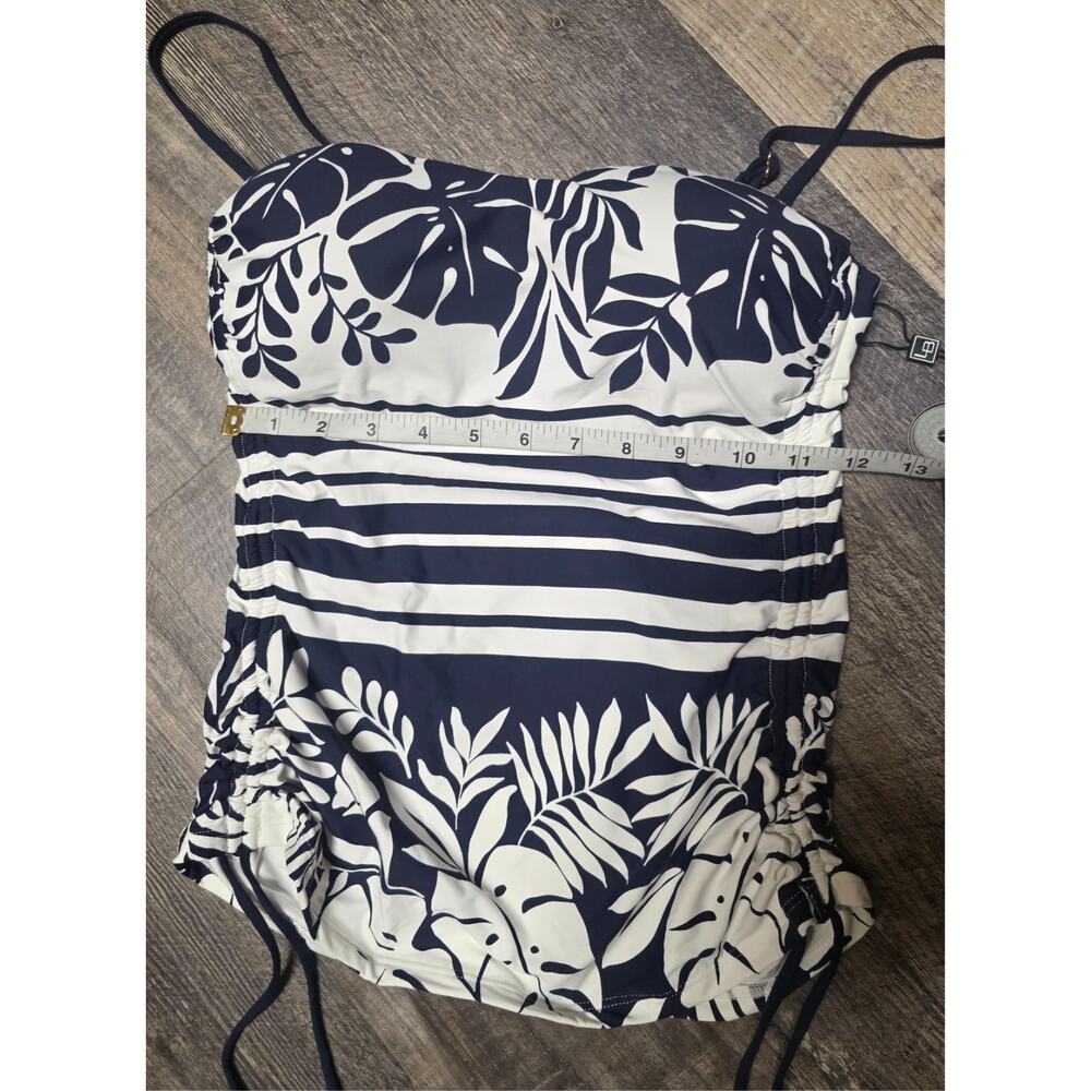 La Blanca US 6 Tummy Control Tankini Top Swimsuit Navy White Striped Floral NWT - Picture 2 of 8